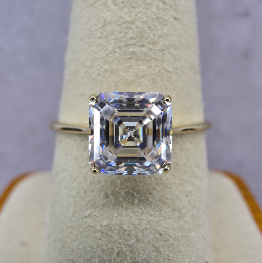 Size 9 2.0ct Asscher Cut Moissanite Ring 14K Gold Plated 925 Silver GRA